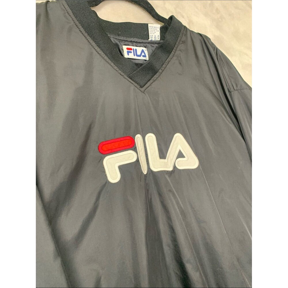 Fila Men's Size XL Black Windbreaker Pullover Jacket Spellout Logo Y2K